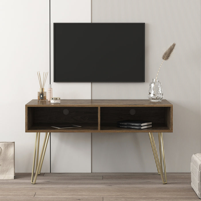 Modern Design TV stand stable Metal Legs with 2 open shelves to put TV, DVD, router, books, and small ornaments,Espresso
