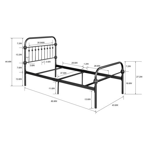 Bed Frame Twin Size Metal Platform Bed , Box Spring Replacement with Headboard Black