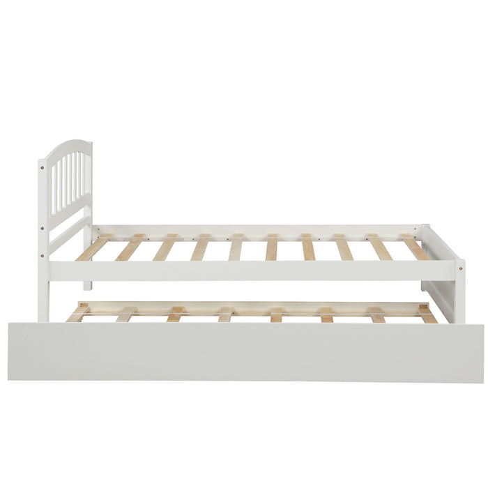 Twin size Platform Bed Wood Bed Frame with Trundle, White RT