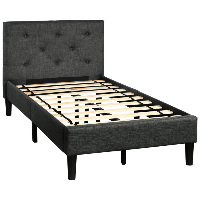 Upholstered Button Tufted Platform Bed with Strong Wood Slat Support (Twin, Gray) RT