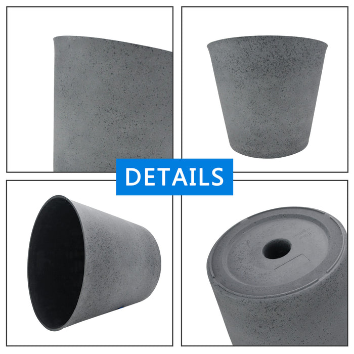2 Pcs 15" Round Plant Pots with Drainage Holes, Dark Grey