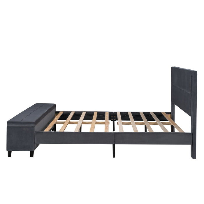 New Space Queen Size Storage Bed Upholstered Platform Bed with a Cushioned Ottoman