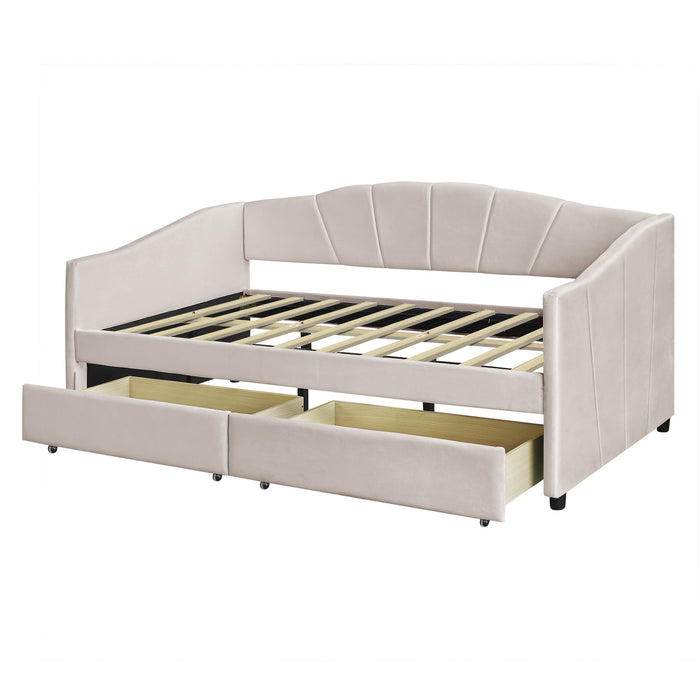 New Space Upholstered daybed Twin Size with Two Drawers and Wood Slat Suppot