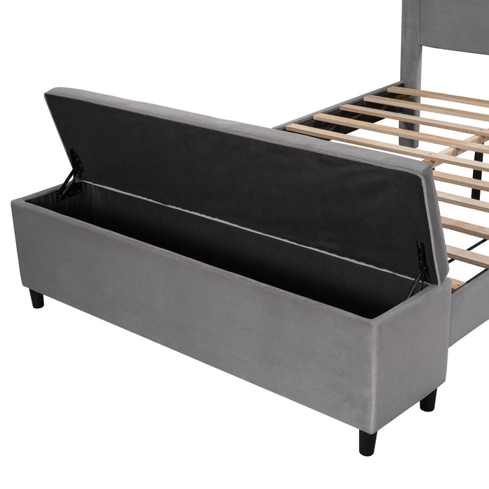 New Space Queen Size Storage Bed Upholstered Platform Bed with a Cushioned Ottoman