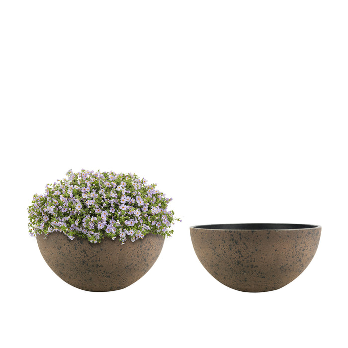 2 Pcs 10" Big Bowl Planter Pots with Drainage Holes,Rust Brown