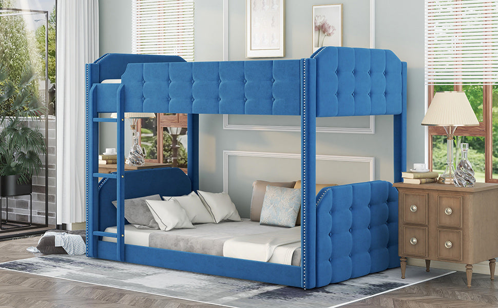 New Space Twin over Twin Upholstered Bunk Bed, Button-Tufted Headboard and Footboard Design
