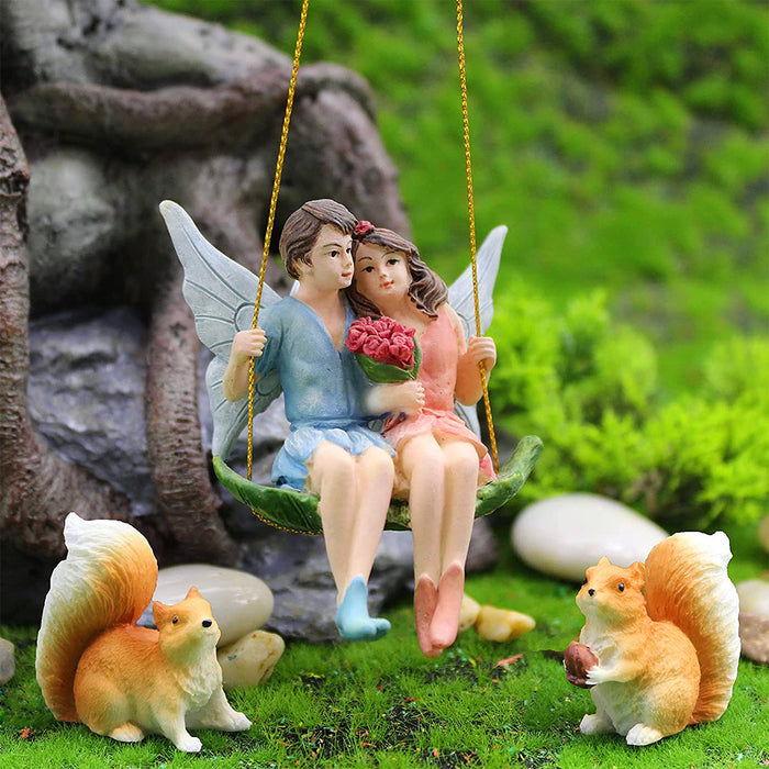 Miniature Fairies Garden Couples Figurines Kit with Squirrels