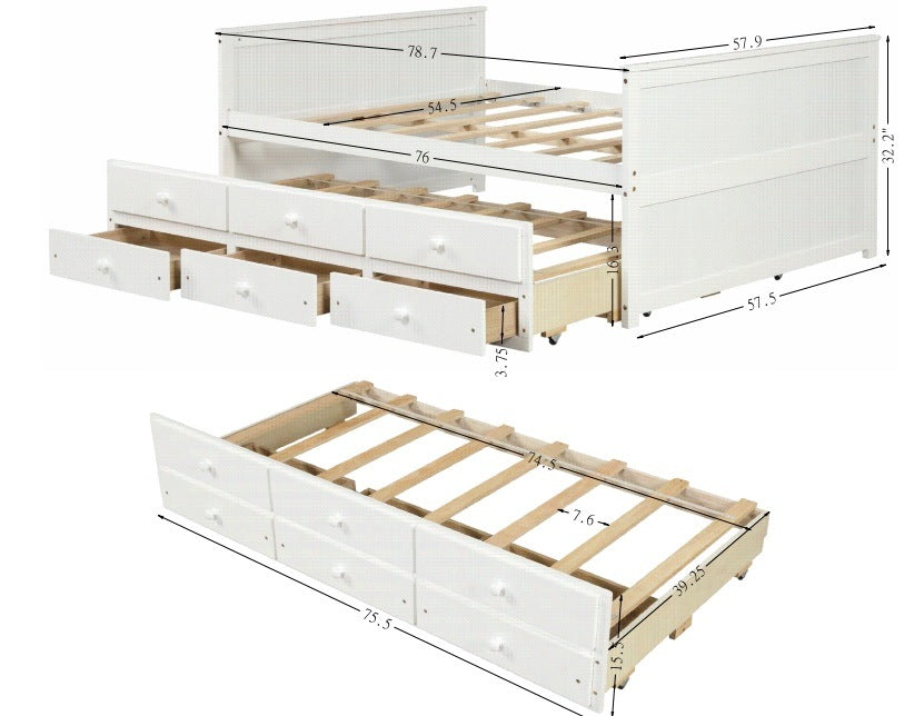 Full Captain Bed With Twin Size Trundle And 3 Drawers Made By Solid Wood