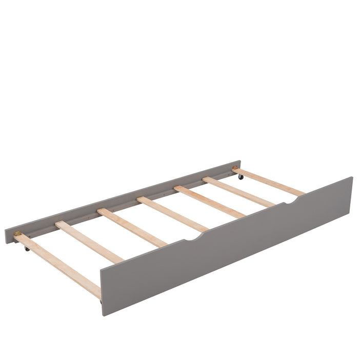 New Space Full Size Wooden House Bed With Twin Size Trundle