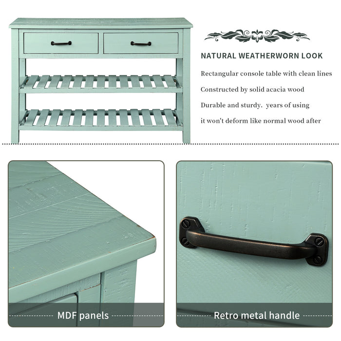 Retro Console Table for Entryway with Drawers (Antique Blue)