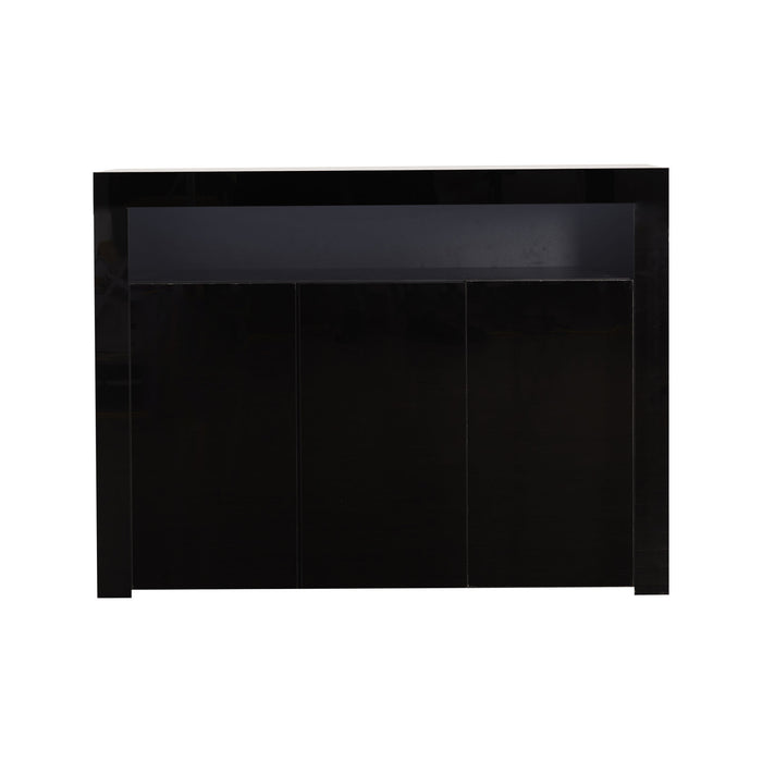 Living Room Sideboard Storage Cabinet Black High Gloss with LED Light, Modern Kitchen Unit Cupboard Buffet Wooden Storage Display Cabinet TV Stand with 3 Doors for Hallway Dining Room