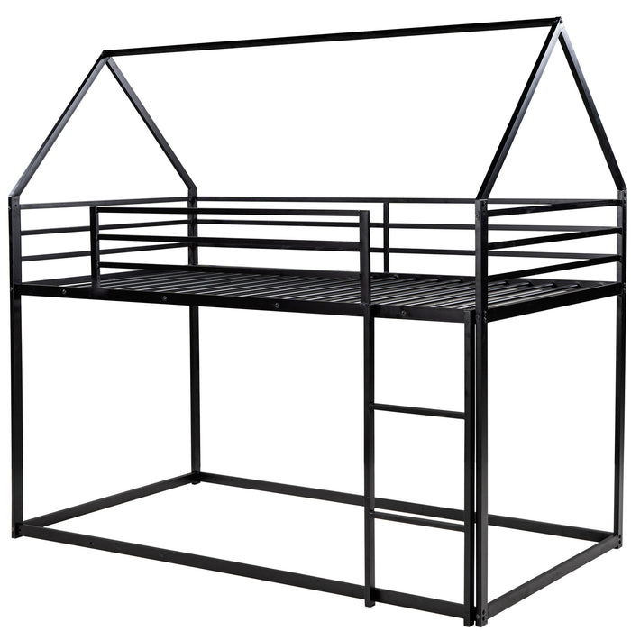 Twin over Twin House Bunk Bed with Built-in Ladder,White