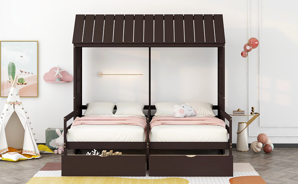 New Space Twin Twin House Bed with 2 Drawers White