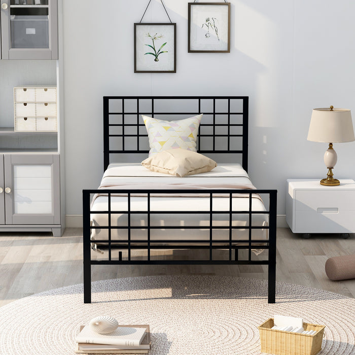 Twin Size Metal Bed Frame Headboard and Footboard Single Platform Mattress Base