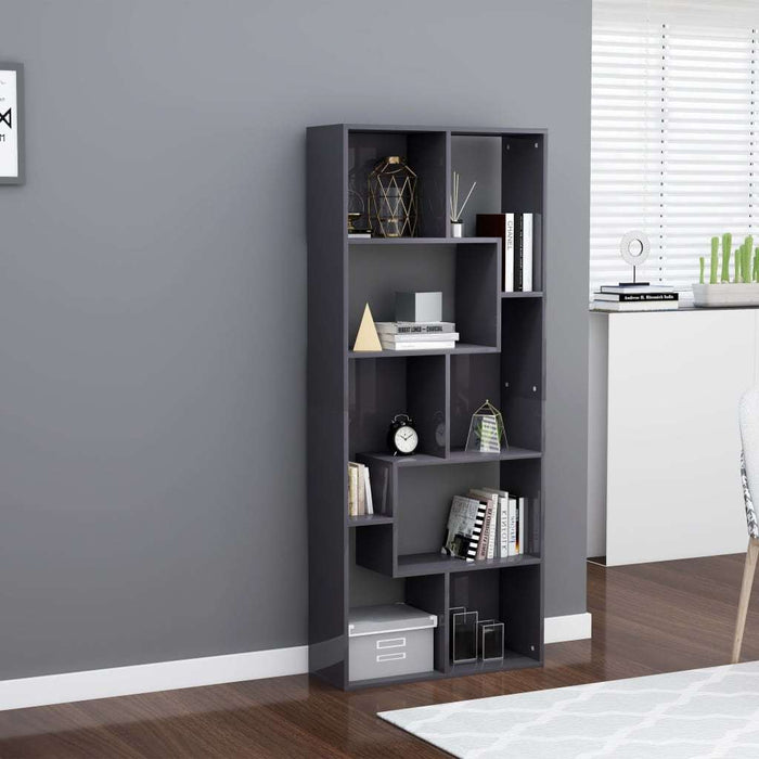 Book Cabinet High Gloss Gray 26.4"x9.4"x63.4" Chipboard