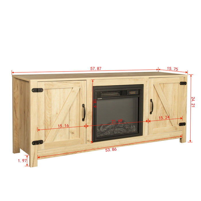 Farmhouse TV Stand, Fireplace TV Stand, Wood Entertainment Center Media Console with Storage,OAK