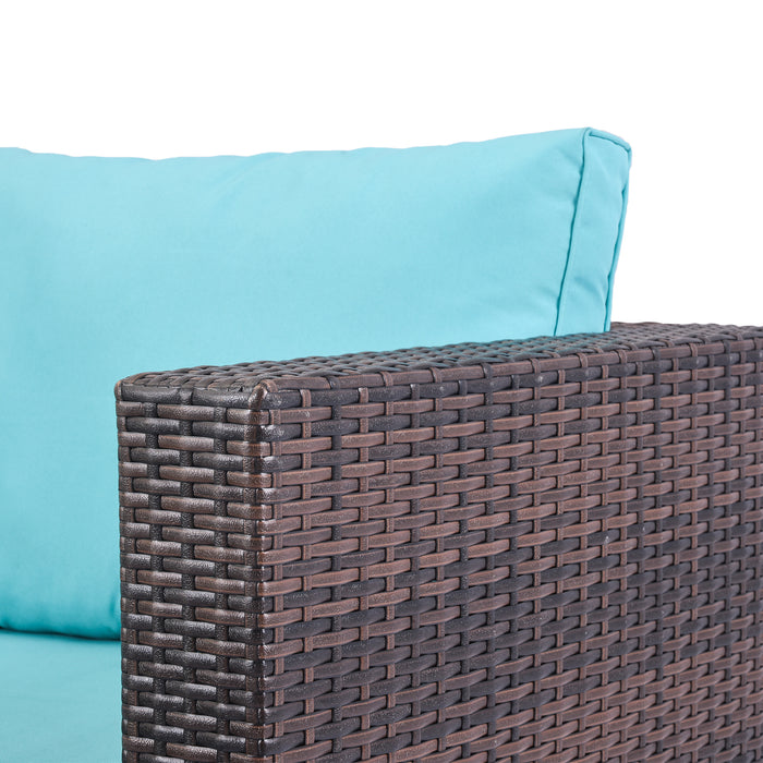 5 Pieces All-Weather Outdoor Sectional Rattan Sofa Wicker Patio Conversation Set with Glass Table and Thick Cushion