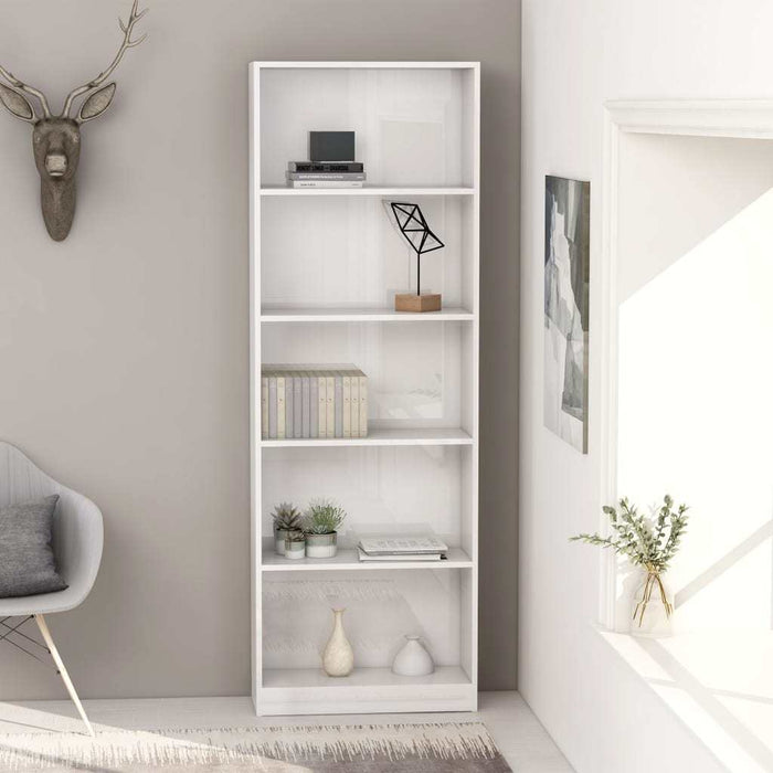 5-Tier Book Cabinet High Gloss White 23.6"x9.4"x68.9" Chipboard