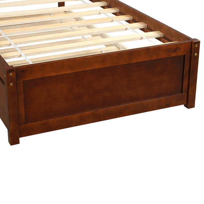 Twin size Platform Bed Wood Bed Frame with Trundle, Walnut RT