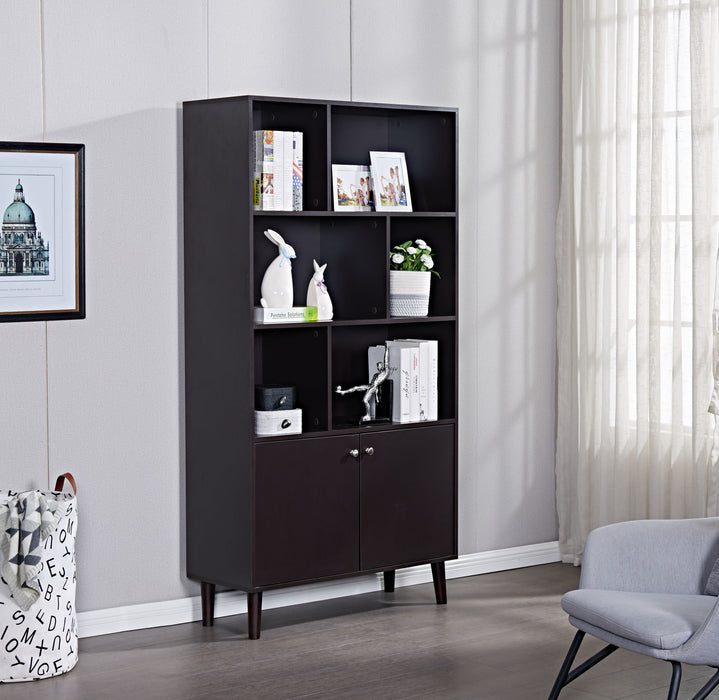 67\" Bookcase with Doors, 3-tier Bookshelf