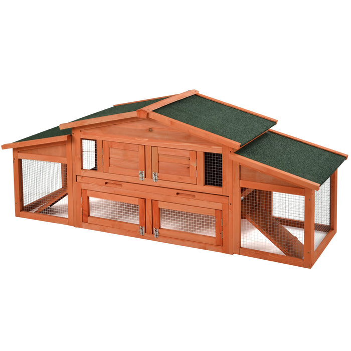 70-Inch Wood Rabbit Hutch Outdoor Pet House Chicken Coop for Small Animals with 2 Run Play Area