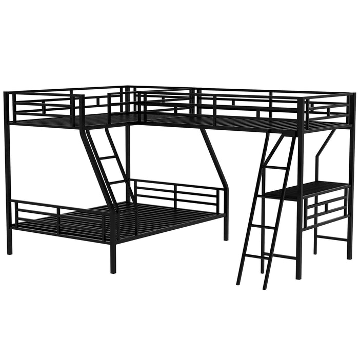 Twin over Full Bunk Bed with a Twin Size Loft Bed attached, with a Desk, Metal