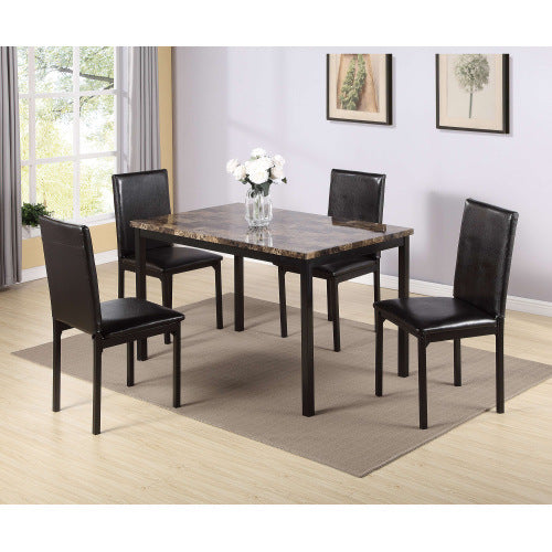 Furniture 5 Piece Metal Dinette Set with Faux Marble Top - Black,dinning set,table&4 chairs