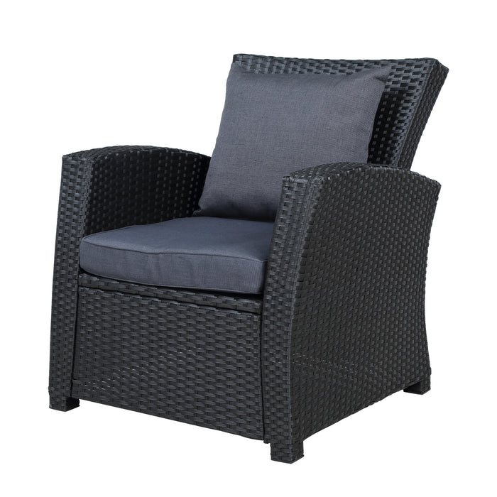 Outdoor Patio Furniture Set 4-Piece Conversation Set Black Wicker Furniture Sofa Set with Dark Grey Cushions