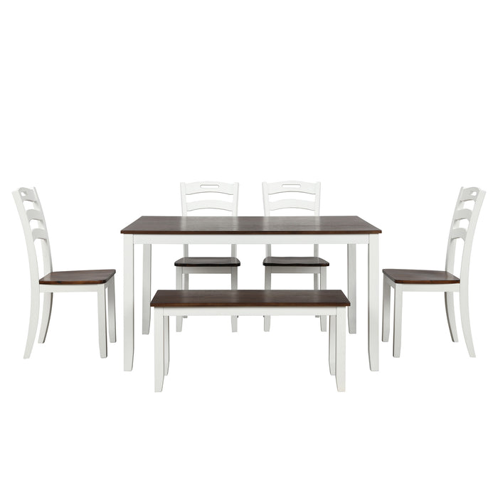 6 Piece Dining Table Set with Bench, Table Set with Waterproof Coat, Ivory and Cherry