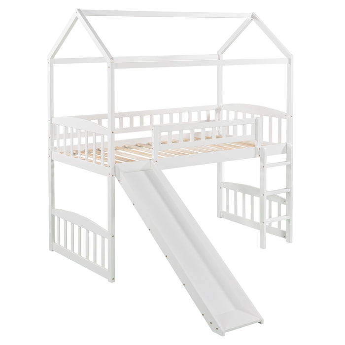 Twin Loft Bed with Slide, House Bed with Slide