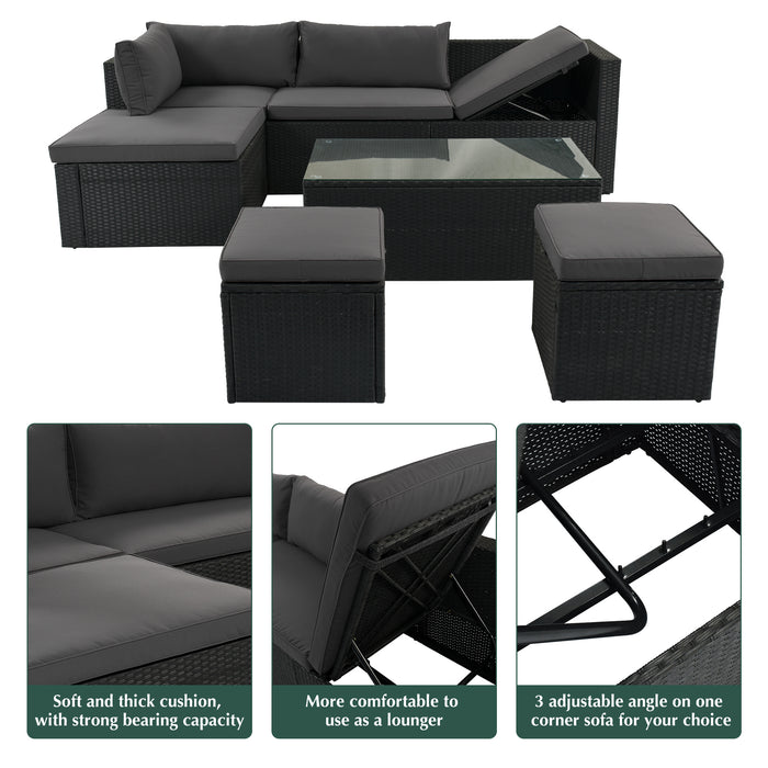 Large Outdoor Wicker Sofa Set, PE Rattan, Movable Cushion, Sectional Lounger Sofa, For Backyard, Porch, Pool, Beige