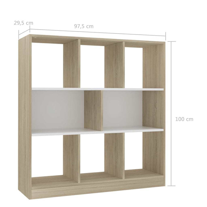 Book Cabinet White and Sonoma Oak 38.4"x11.6"x39.4" Chipboard