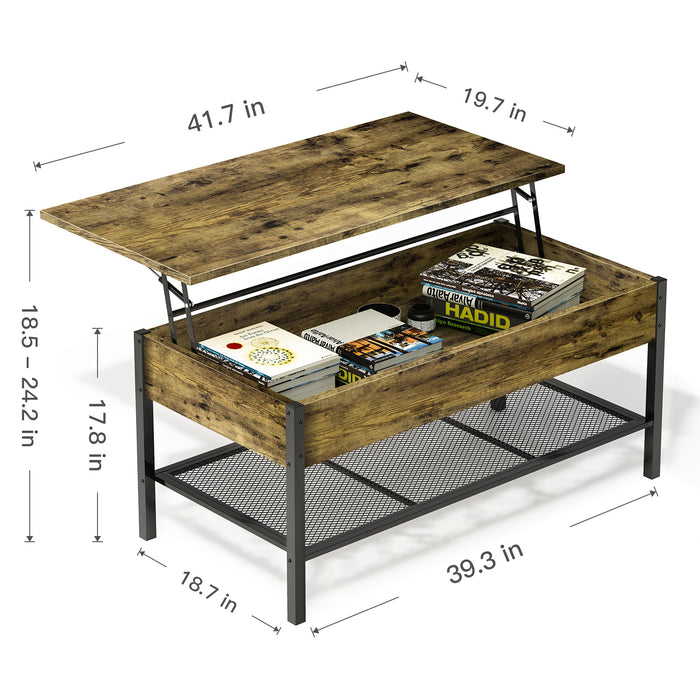 Wood Lift-Top Storage Coffee Table with Hidden Storage Compartment