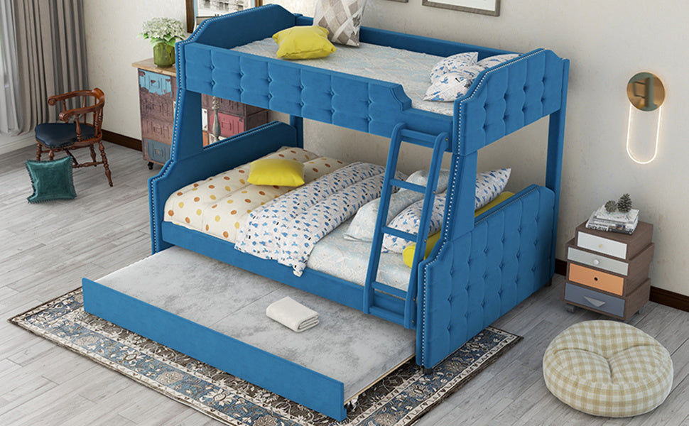 Trundled Twin over Full Upholstered Bunk Bed