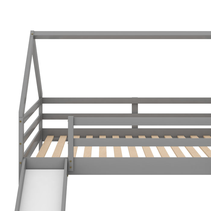 Twin Size Bunk House Bed with Slide and Ladder