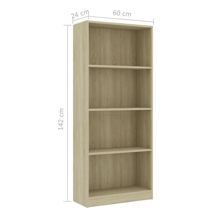 4-Tier Book Cabinet Sonoma Oak 23.6"x9.4"x55.9"