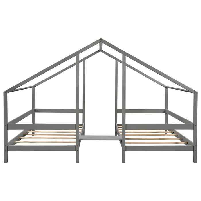 Double Twin Size Triangular House Beds with Built-in Table