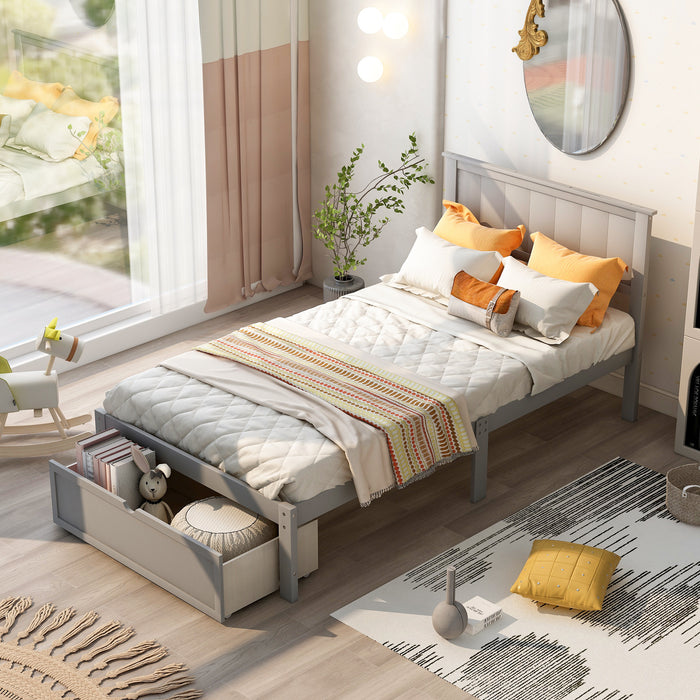 Twin Size Platform Bed with Under-bed Drawer, Gray RT