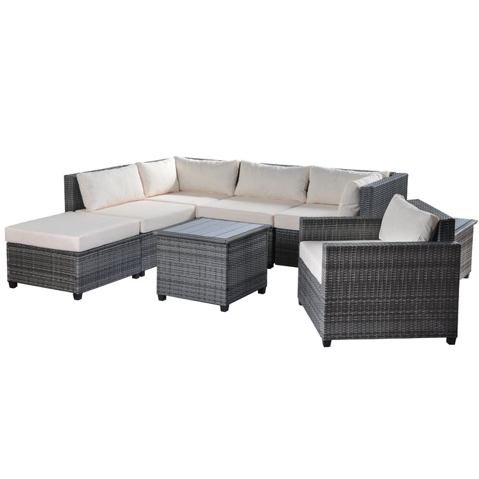 8 Piece Rattan Sectional Seating Group with Cushions, Patio Furniture Sets, Outdoor Wicker Sectional