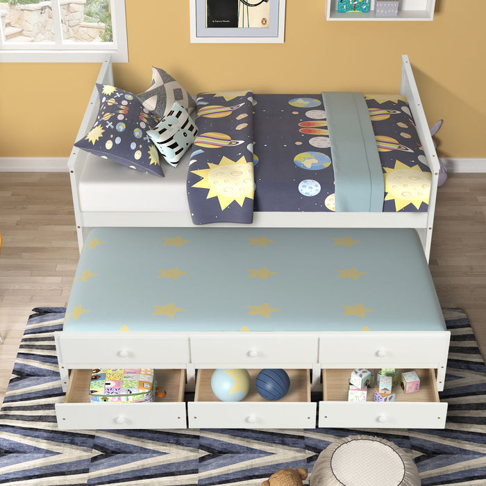 Full Captain Bed With Twin Size Trundle And 3 Drawers Made By Solid Wood