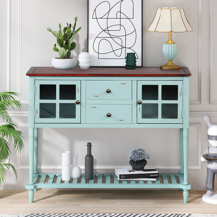 Farmhouse Wood Sideboard Console Table with Bottom Shelf