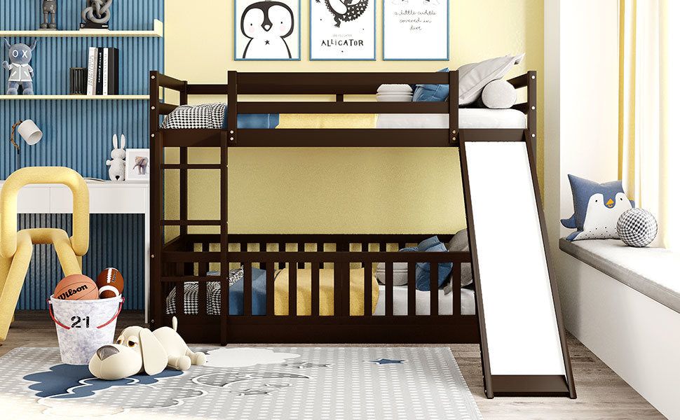 Twin Over Twin Bunk Bed with Slide and Ladder