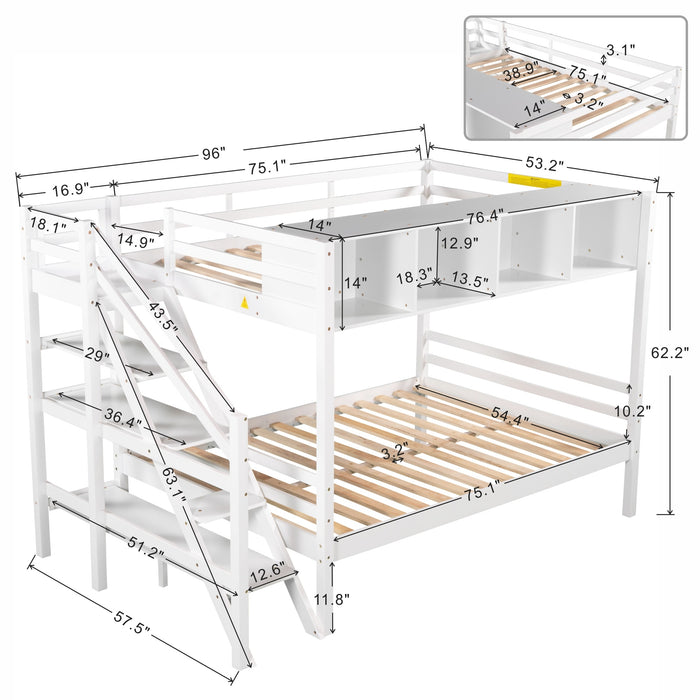 New Space Twin over Full Bunk Bed with Staircase and Built-in Storage Cabinets