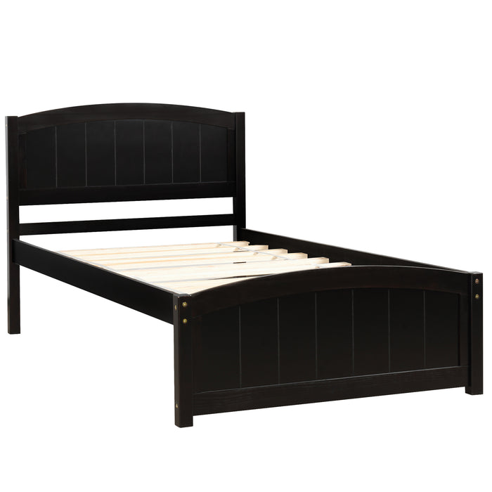 Wood Platform Bed with Headboard, Footboard and Wood Slat Support, Espresso