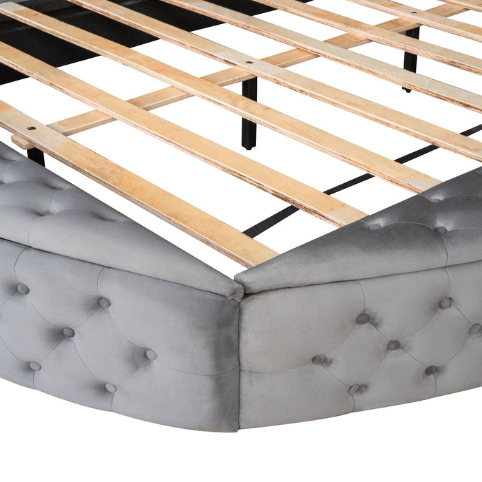 New Space Full Size Round Shape Upholstery Low Profile Storage Platform Bed