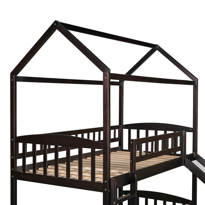 Twin Loft Bed with Slide, House Bed with Slide