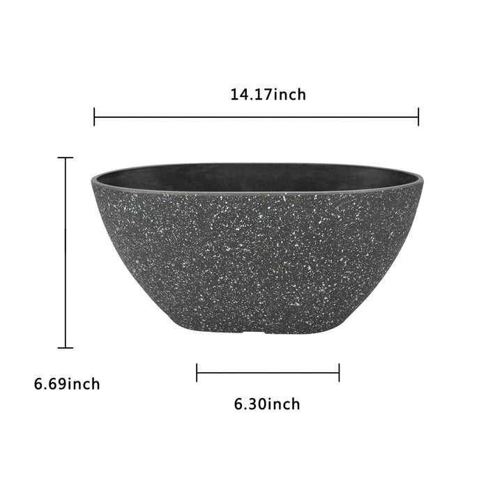 2 Pcs 14" Oval Plant Pots, Flower Pots with Drainage Holes, Plastic Planter with Marble Pattern for Home Garden, Black