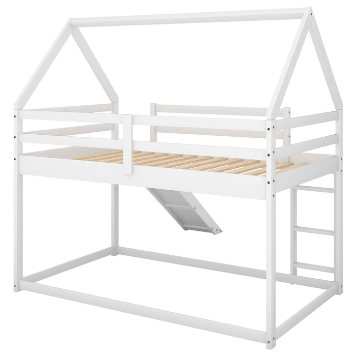 Twin Size Bunk House Bed with Slide and Ladder