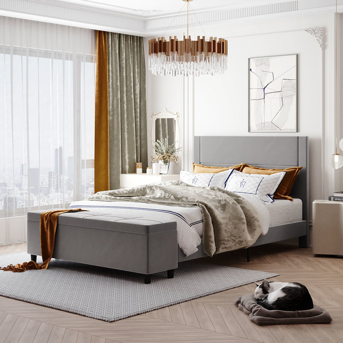 New Space Queen Size Storage Bed Upholstered Platform Bed with a Cushioned Ottoman