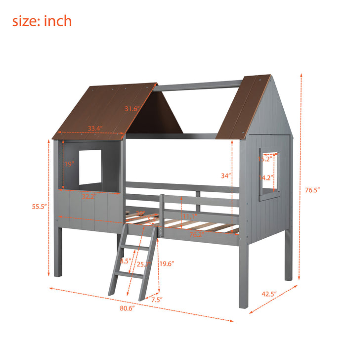 MyRoom Twin Size Low Loft Wood House Bed